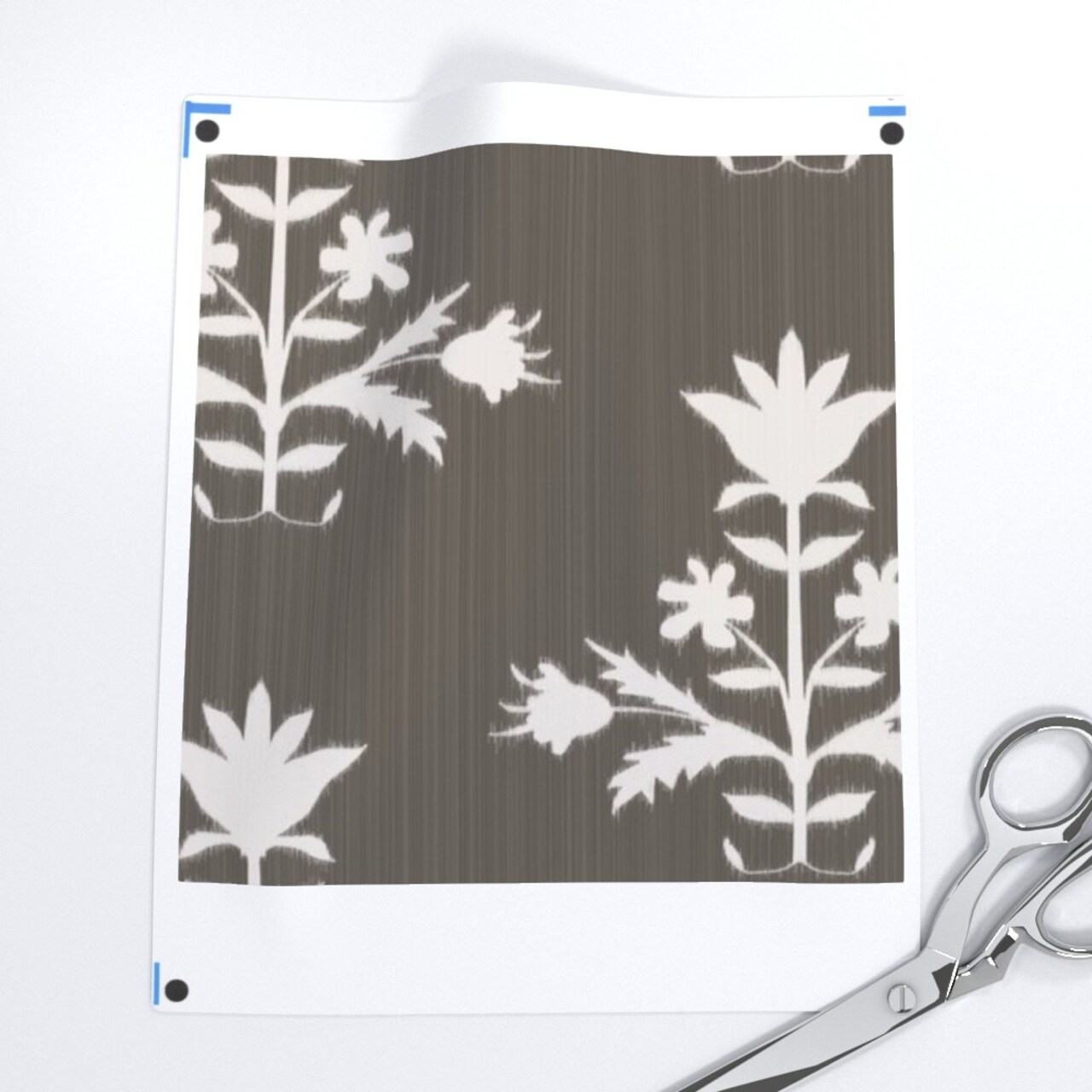 Block Print Floral Tulip Traditional Bohemian Ikat Gray Brown Neutral Custom Pre-pasted Wallpaper by Spoonflower Pre-Pasted Wallpaper 2FT Wide